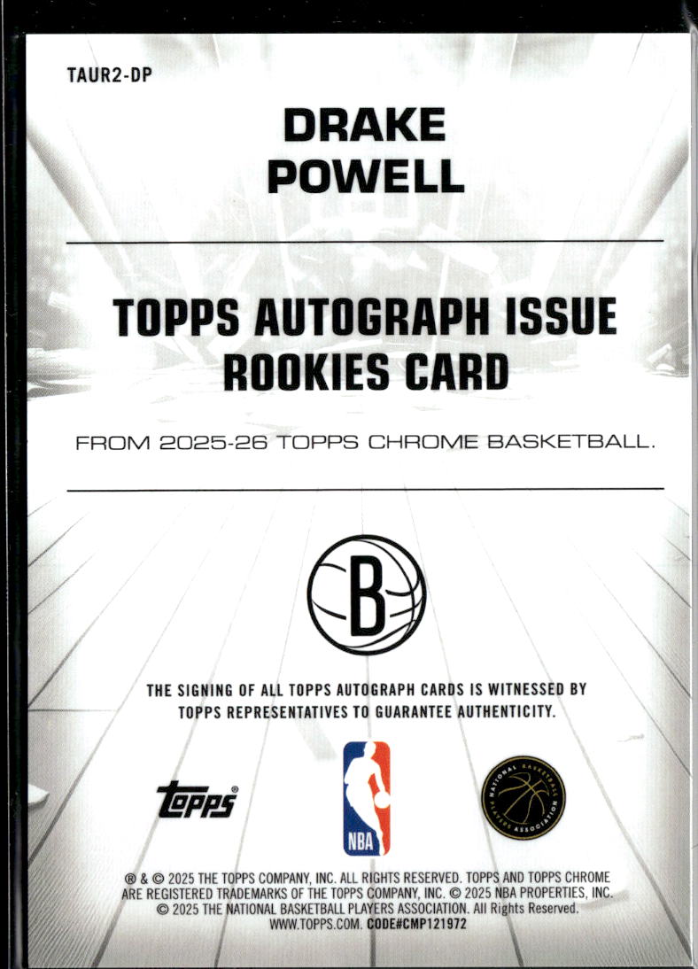 Drake Powell 2025-26 Topps Chrome RC Auto Autograph RED 5/5 Brooklyn Nets