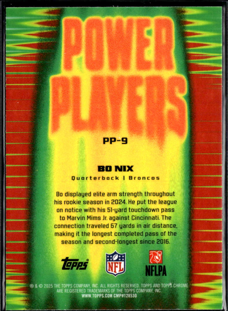 Bo Nix 2025 Topps Chrome Power Players Blue Refractor 42/150 Denver Broncos
