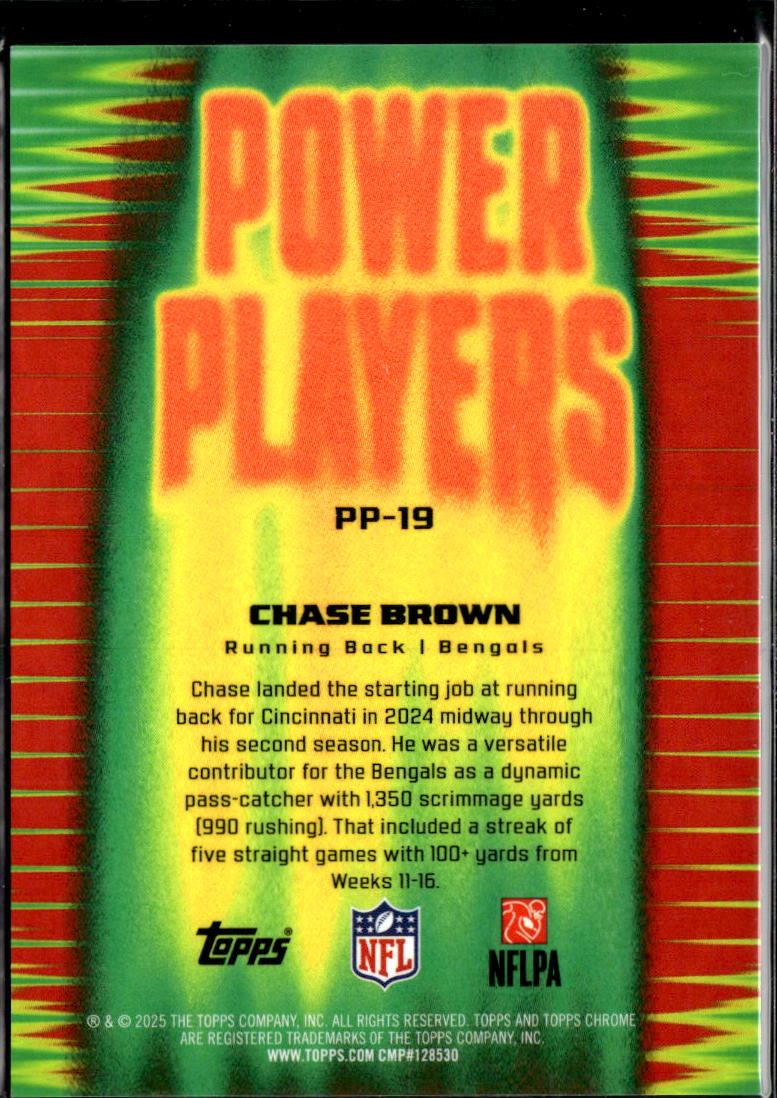 Chase Brown 2025 Topps Chrome Power Players Orange Refractor 12/25 Bengals