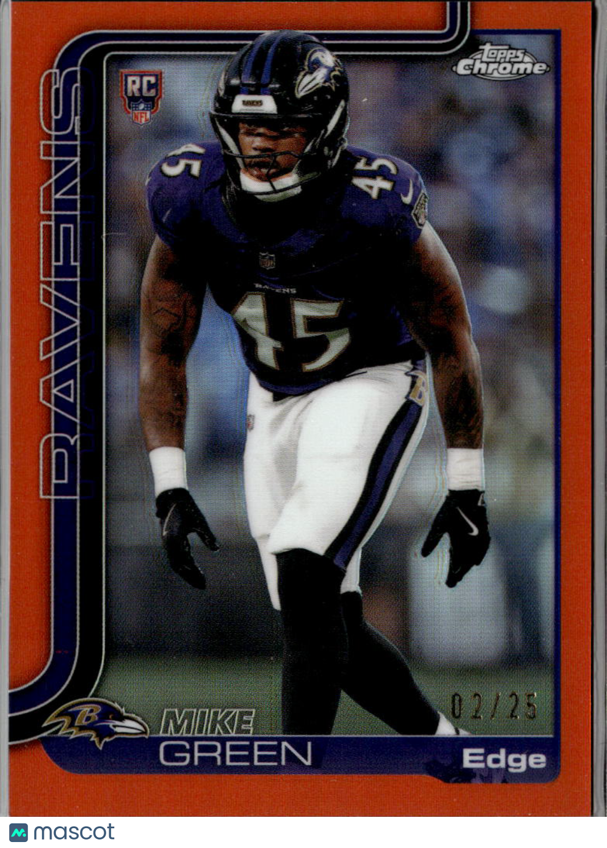 Mike Green 2025 Topps Chrome Orange Refractor Rookie RC 2/25 Baltimore Ravens