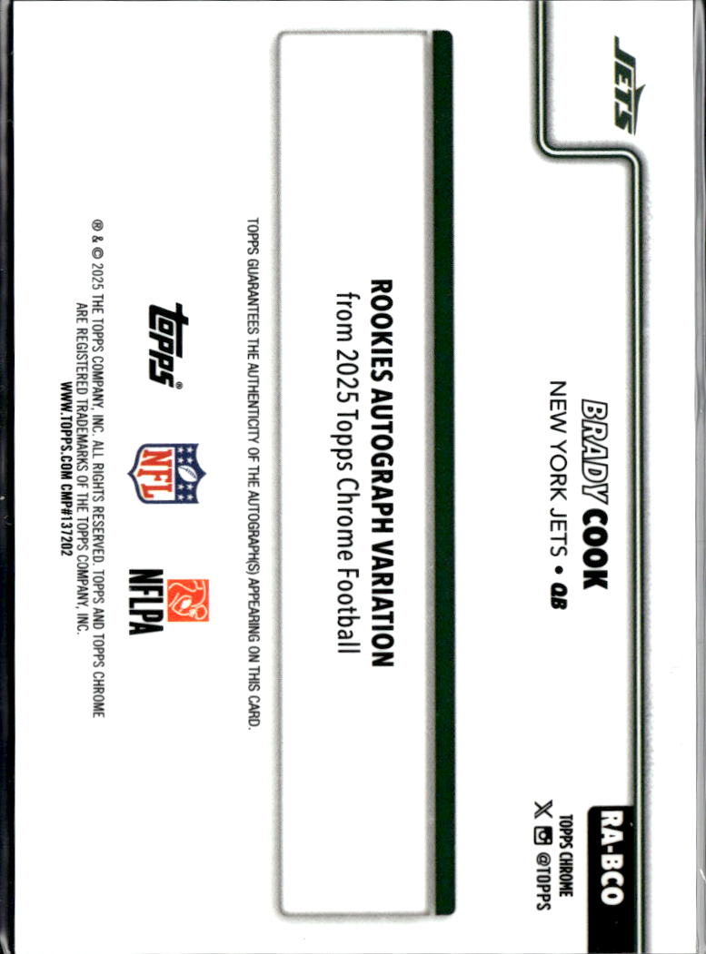 Brady Cook 2025 Topps Chrome Auto Autograph Rookie Pink 216/250 New York Jets