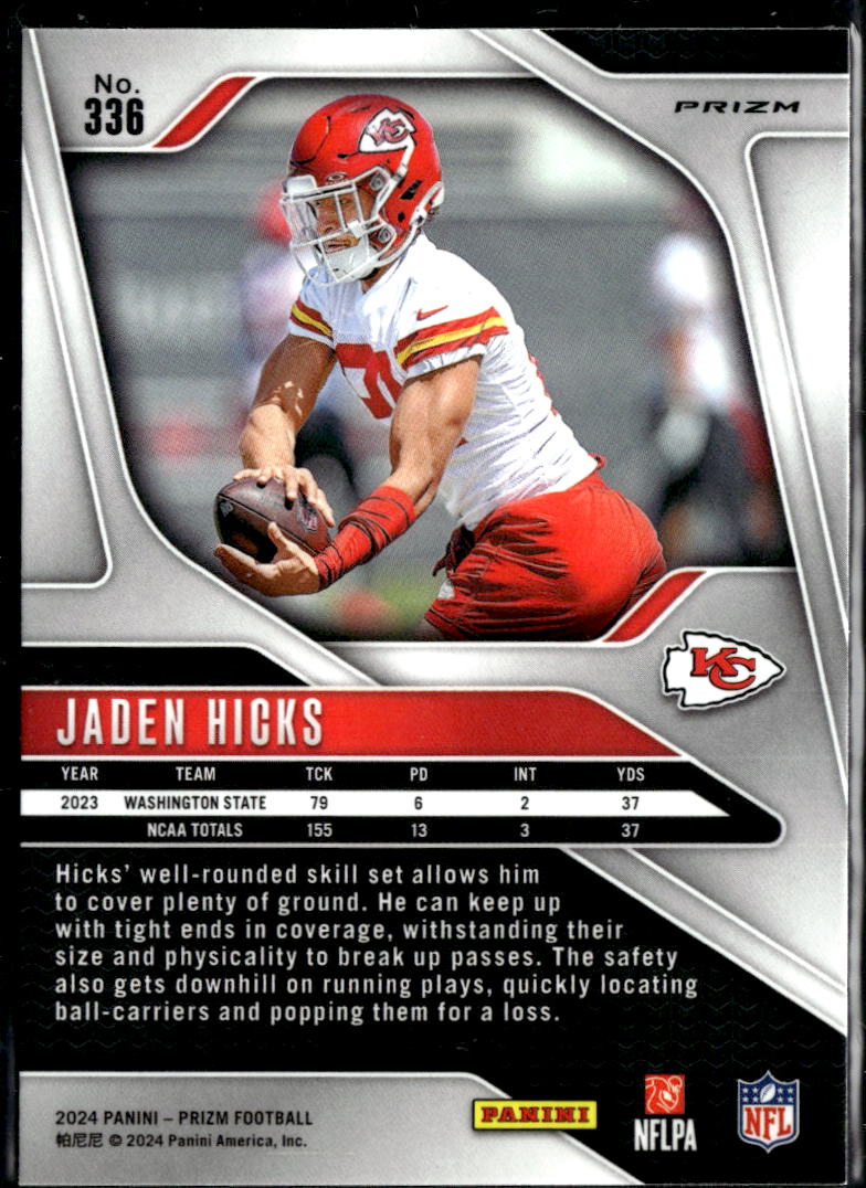Jaden Hicks 2024 Prizm Red Sparkle Prizm SSP Rookie RC Kansas City Chiefs