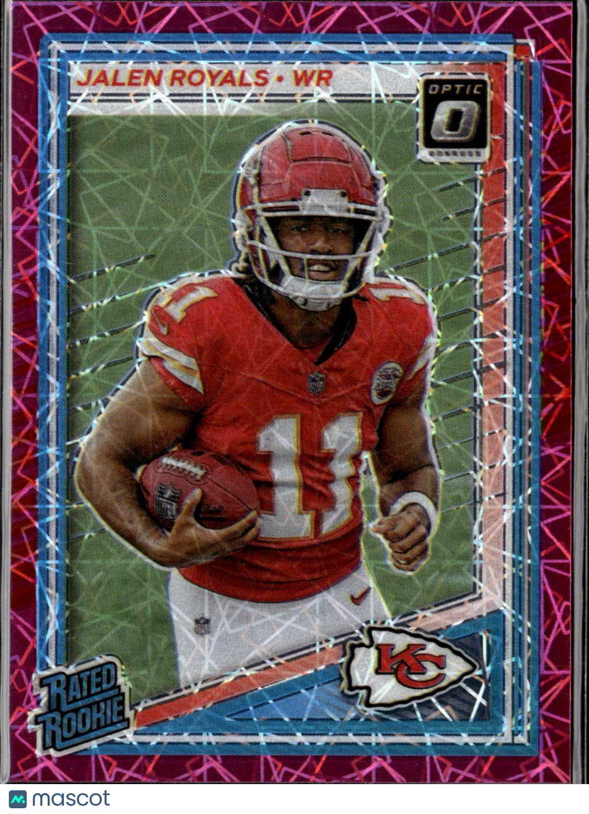 Jalen Royals 2025 Optic Rated Rookie Pink Velocity Prizm /99 Kansas City Chiefs