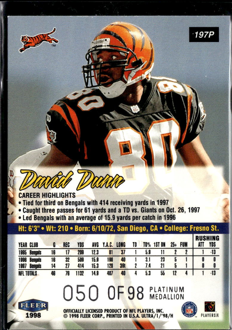 David Dunn 1998 Fleer Ultra Platinum Medallion 50/98 Cincinnati Bengals