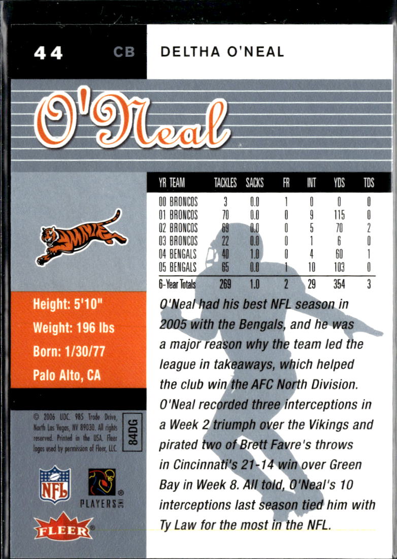 Deltha O'Neal 2006 Fleer Ultra Platinum Medallion 50/99 Cincinnati Bengals