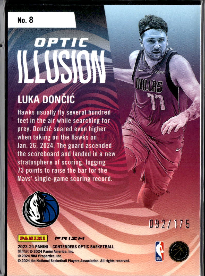 Luka Dončić 2023-24 Contenders Optic Illusion Red Prizm 92/175 Dallas Mavericks