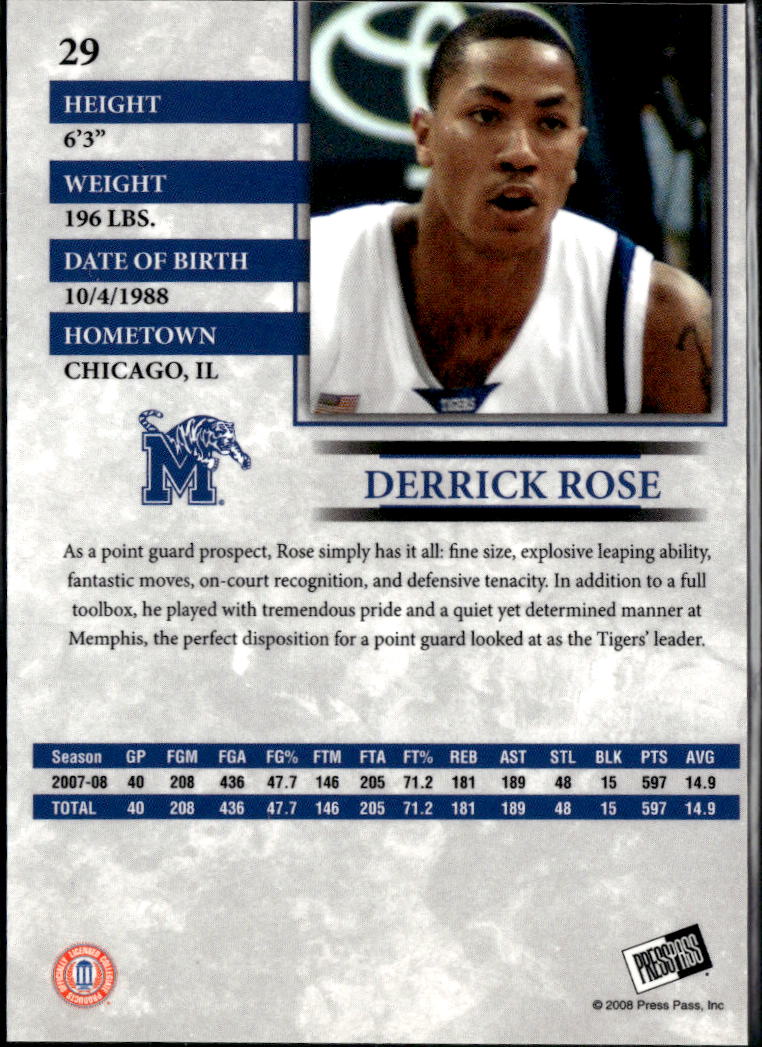 Derrick Rose 2008 Press Pass Reflectors Rookie RC 85/250 Memphis Tigers