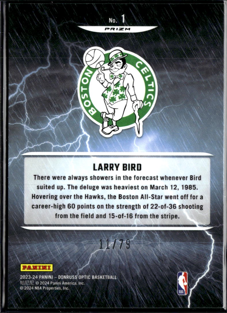 Larry Bird 2023-24 Optic Raining 3s Pink Velocity Prizm 11/79 Boston Celtics