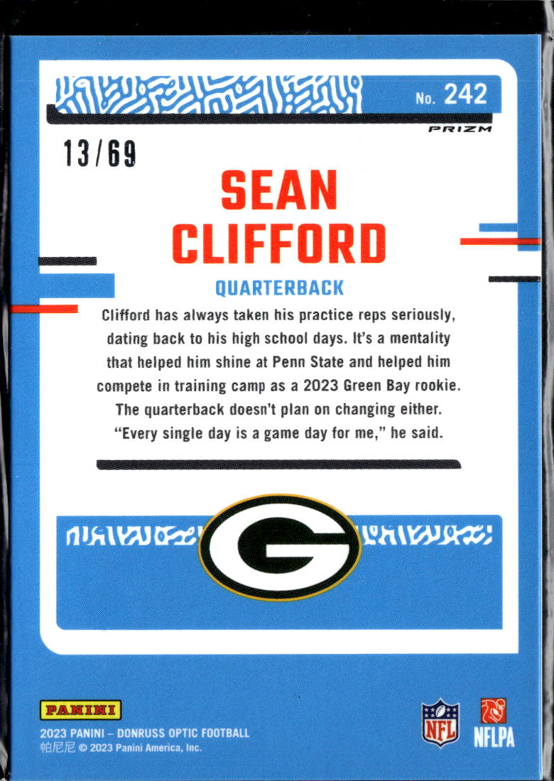 Sean Clifford 2023 Optic Electricity Prizm Rated Rookie 13/69 Green Bay Packers