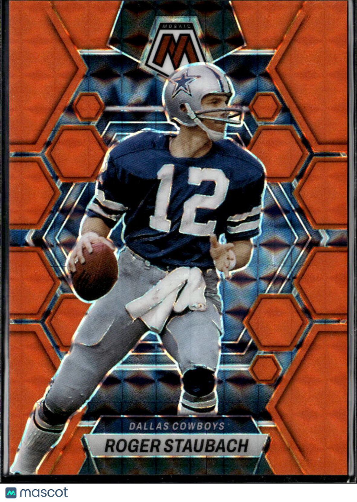 Roger Staubach 2023 Mosaic Orange Fluorescent Prizm 1/25 Dallas Cowboys