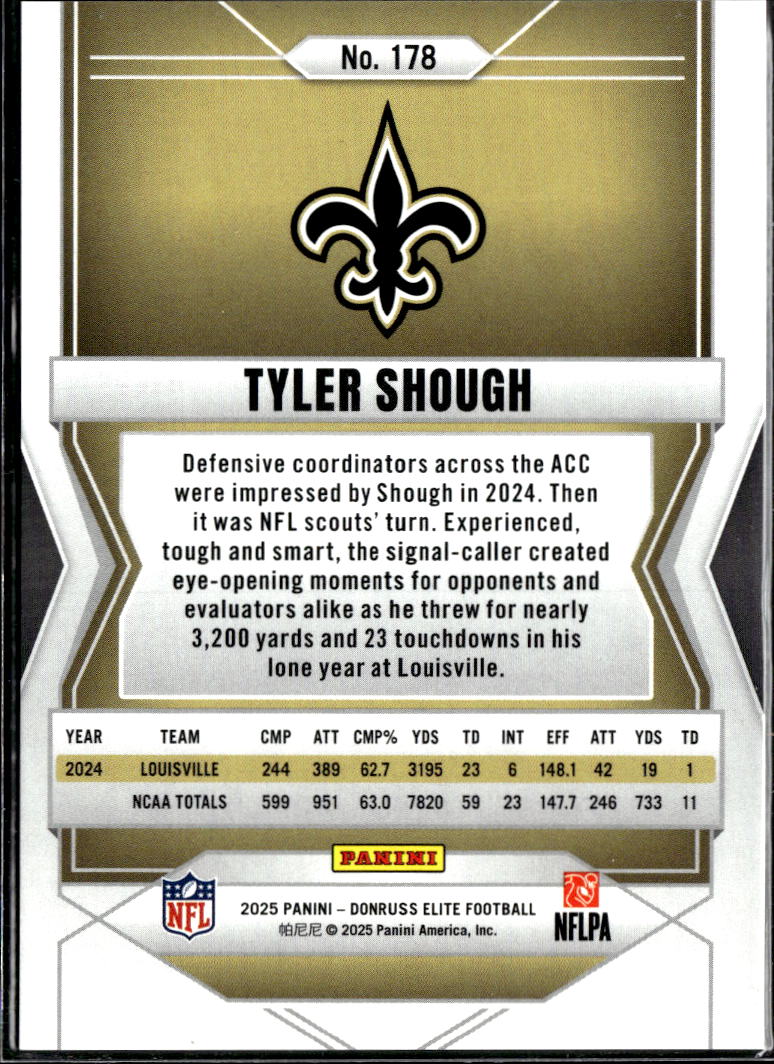 Tyler Shough 2025 Donruss Elite Orange Status Rookie RC 318/849 Saints