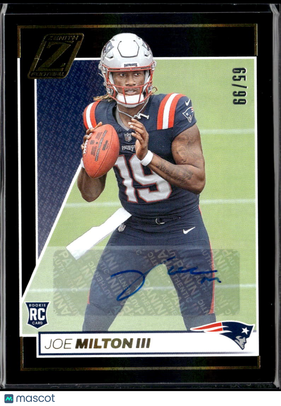 Joe Milton III 2024 Zenith Auto Autograph RC 65/99 New England Patriots