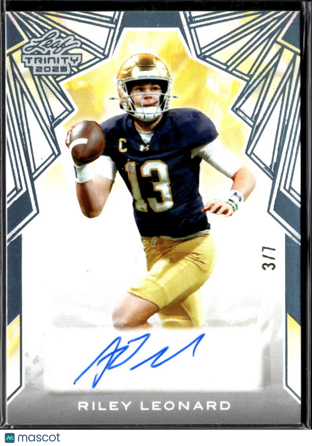 Riley Leonard 2025 Leaf Trinity Auto Autograph RC Rookie Notre Dame 3/7