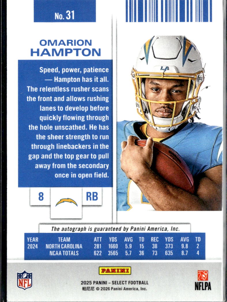 Omarion Hampton 2025 Contenders Auto Autograph RC Los Angeles Chargers