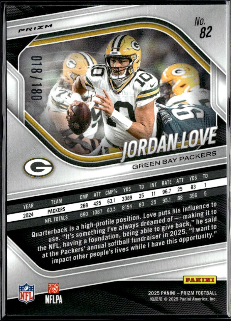 Jordan Love 2025 Prizm Pigskin Leather Prizm 18/180 Green Bay Packers
