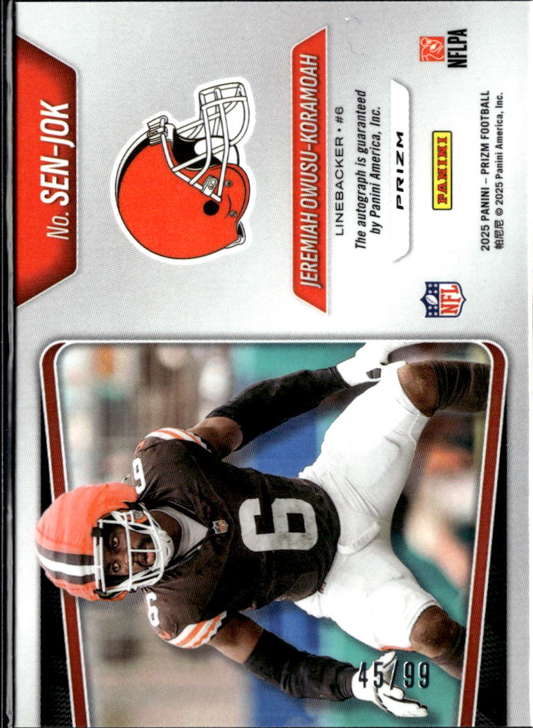 Jeremiah Owusu-Koramoah 2025 Prizm Auto Autograph Blue Ice 45/99 Browns