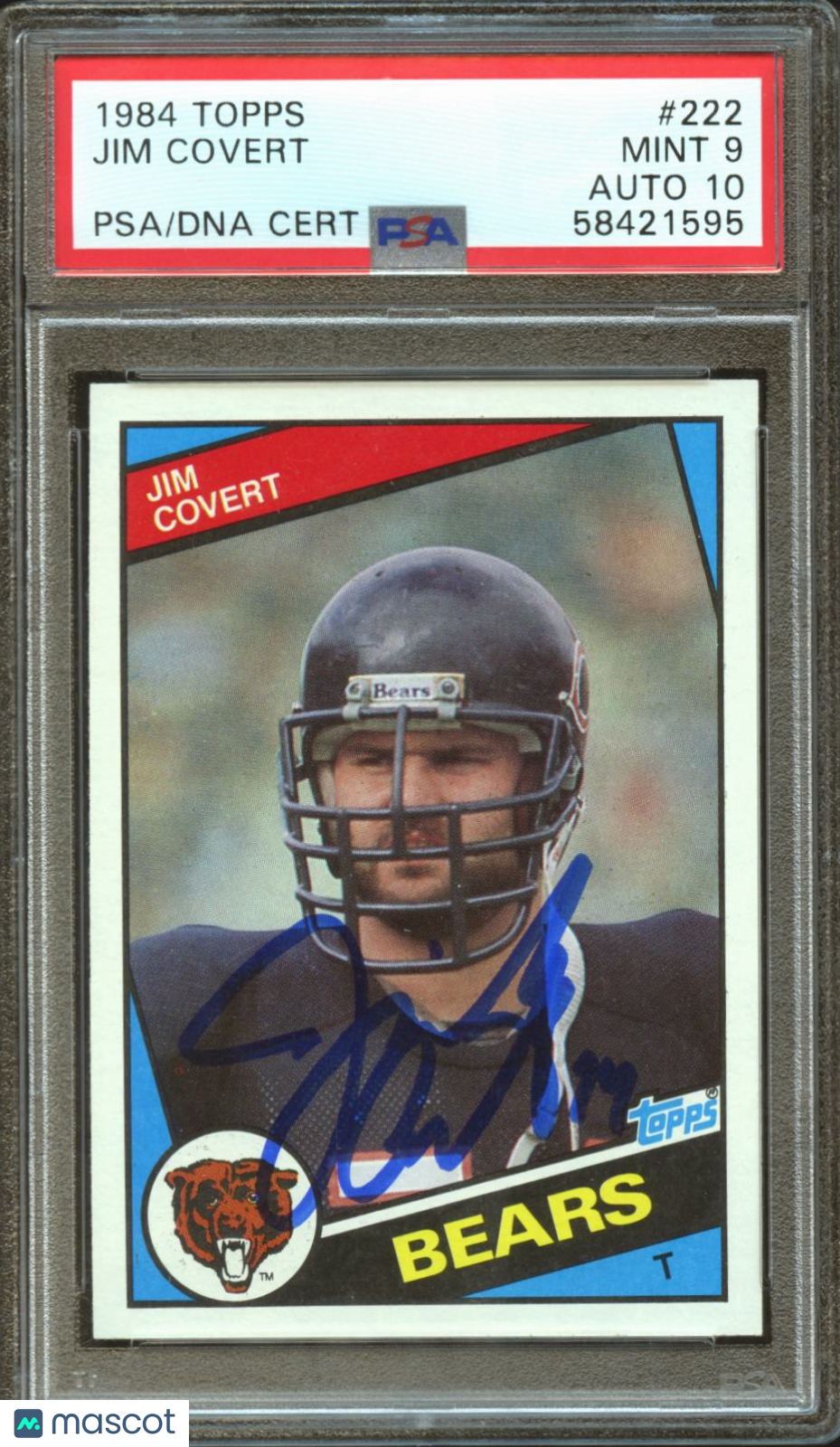 Jim Covert 1984 Topps Auto Autograph Rookie RC Chicago Bears PSA 9 Auto 10