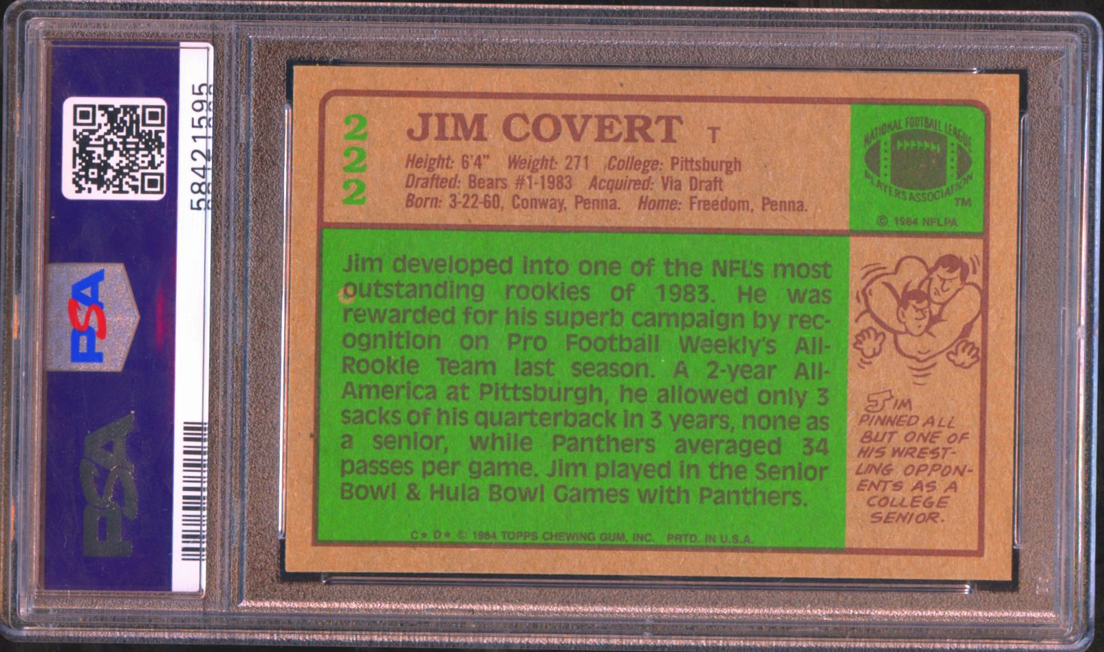 Jim Covert 1984 Topps Auto Autograph Rookie RC Chicago Bears PSA 9 Auto 10