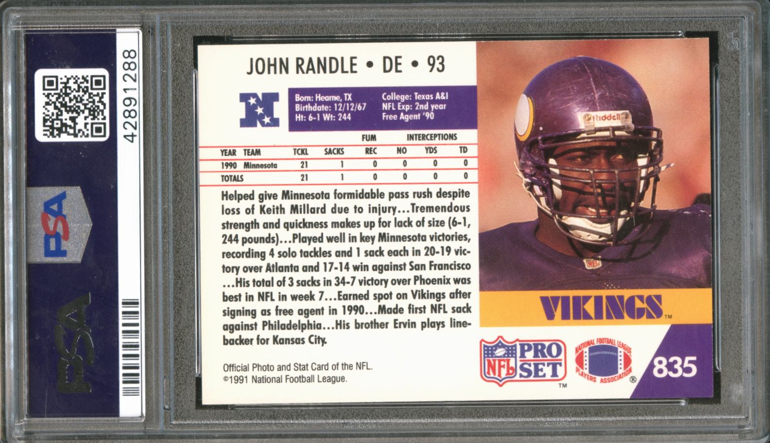 John Randle 1991 Pro Set Auto Autograph Rookie Minnesota Vikings PSA 10 Auto 10