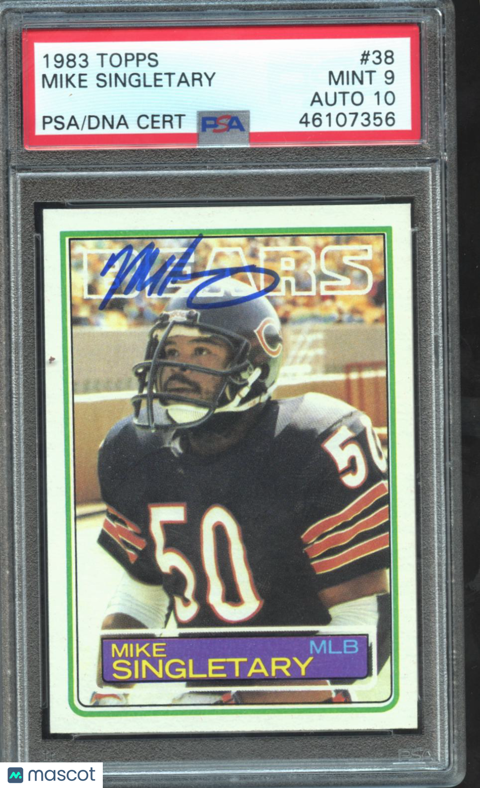 Mike Singletary 1983 Topps Auto Autograph Rookie RC Chicago Bears PSA 9 Auto 10