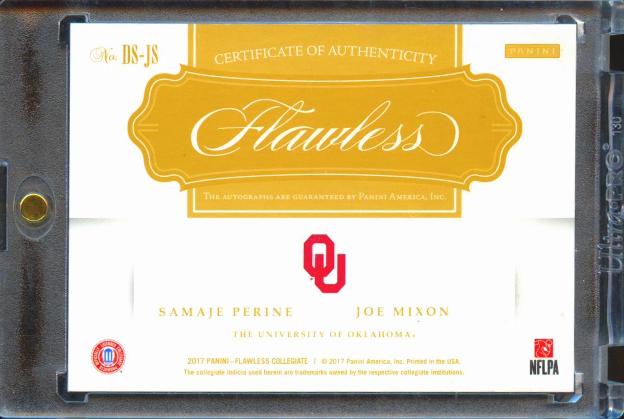 Joe Mixon / Samaje Perine 2017 Flawless Dual Autograph Oklahoma Sooners 9/25