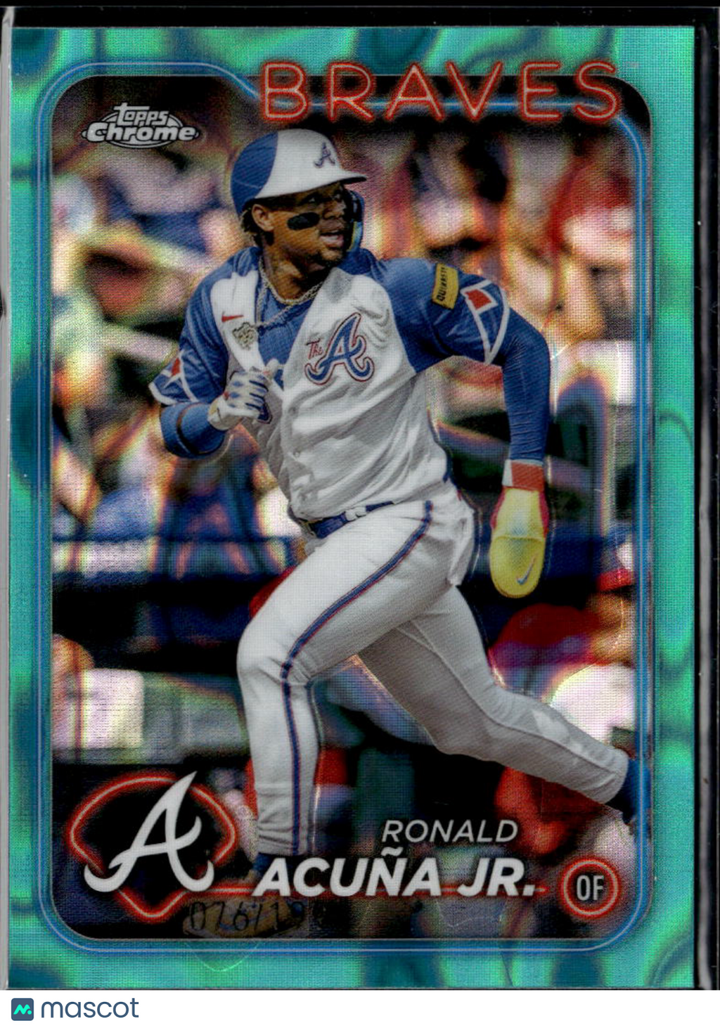 Ronald Acuña Jr. 2024 Topps Chrome Aqua RayWave Refractor 76/199 Atlanta Braves