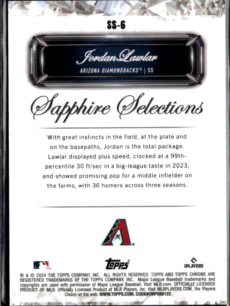 Jordan Lawlar 2024 Topps Chrome Sapphire Selections GOLD RC 31/50 Diamondbacks