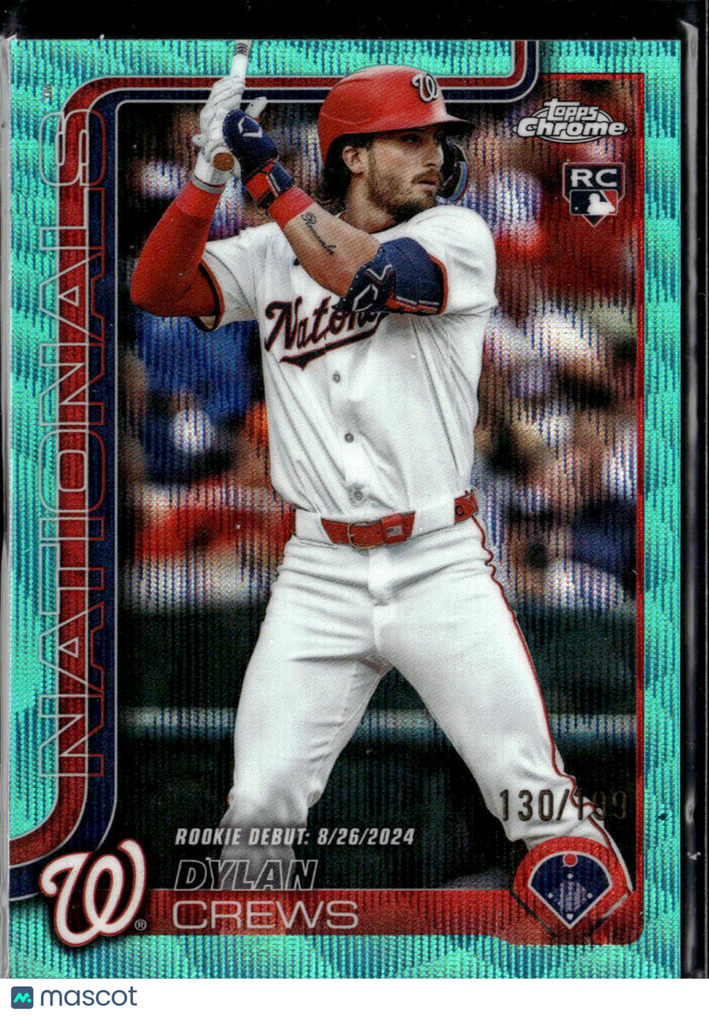 Dylan Crews 2025 Topps Chrome Aqua Wave Refractor Rookie RC 130/199 Nationals