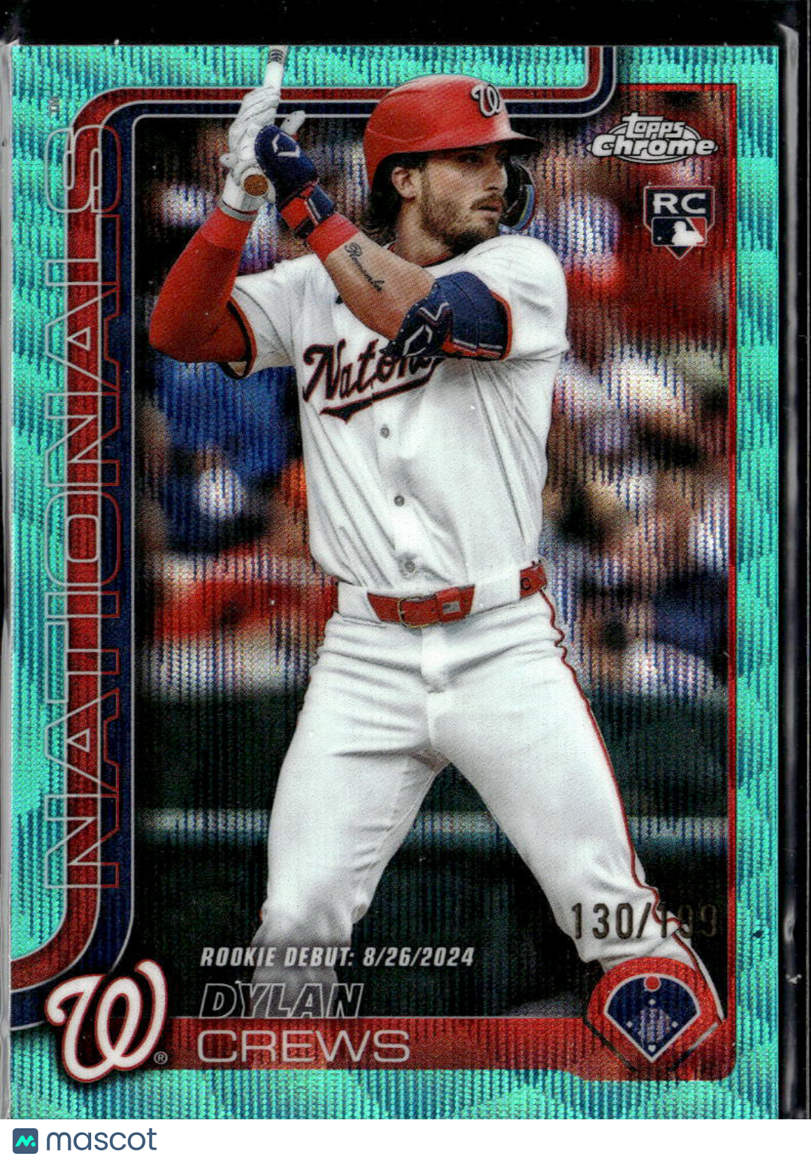 Dylan Crews 2025 Topps Chrome Aqua Wave Refractor Rookie RC 130/199 Nationals