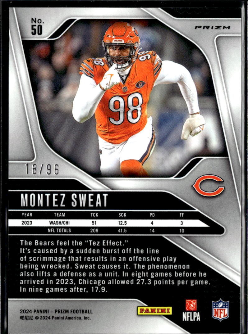 Montez Sweat 2024 Prizm Blue Sparkle Prizm 18/96 Chicago Bears