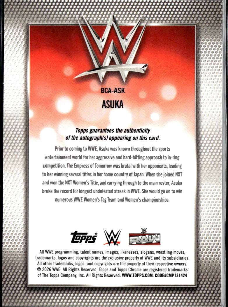 Asuka 2026 Topps Chrome WWE Auto Autograph Refractor Wrestling