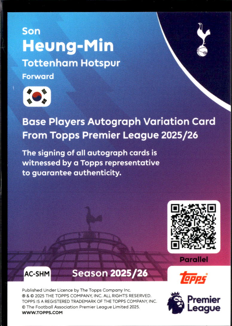 Son Heung-Min 2025 Topps Auto Autograph Green 57/99 Tottenham Hotspur