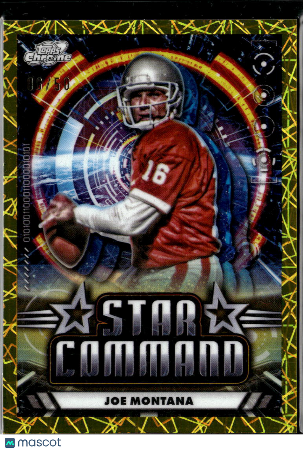 Joe Montana 2024 Topps Chrome Cosmic Star Command Gold Refractor 6/50 SF 49ers