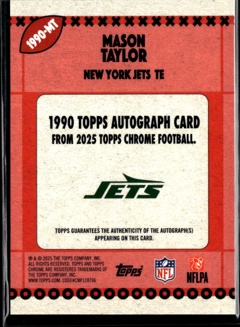 Mason Taylor 2025 Topps Chrome Auto Autograph Black RC 4/10 New York Jets