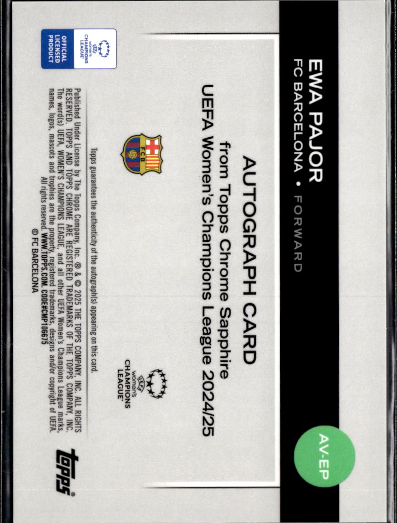 Ewa Pajor 2025 Topps Chrome Sapphire UEFA Auto Autograph 50/50 FC Barcelona