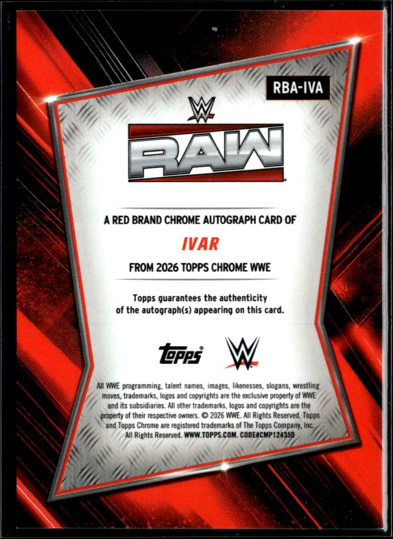 Ivar 2026 Topps Chrome WWE Auto Autograph RED Refractor 5/5 RAW