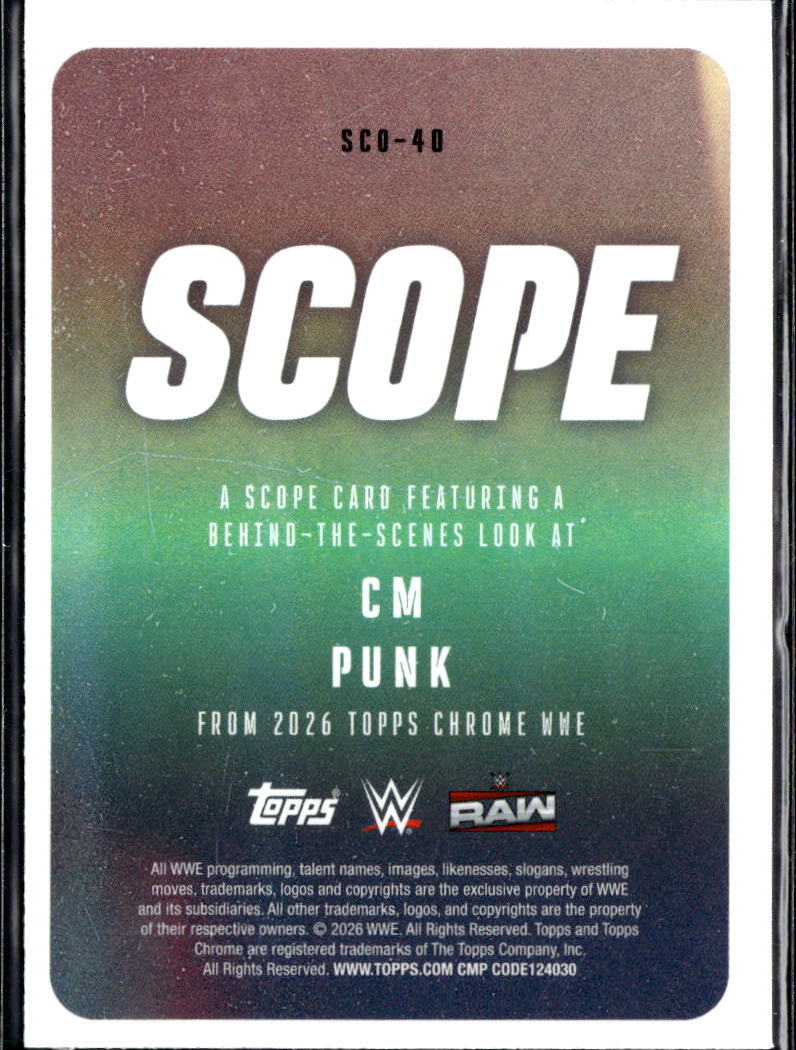 CM Punk 2026 Topps Chrome WWE Scope Blue Refractor 78/150 Raw