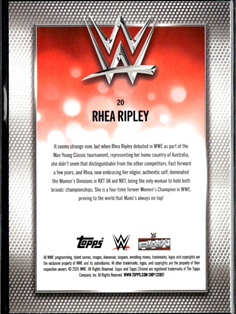 Rhea Ripley 2026 Topps Chrome WWE Negative Refractor SSP #20 Raw