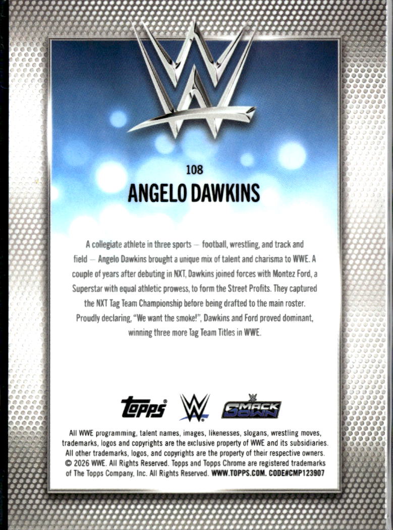Angelo Dawkins 2026 Topps Chrome WWE Orange Refractor /25 The Street Profits