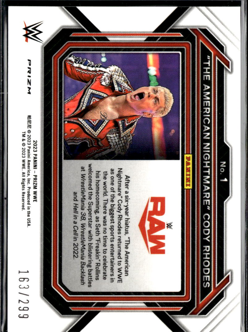 Cody Rhodes 2023 Panini Prizm WWE Red Prizm 163/299