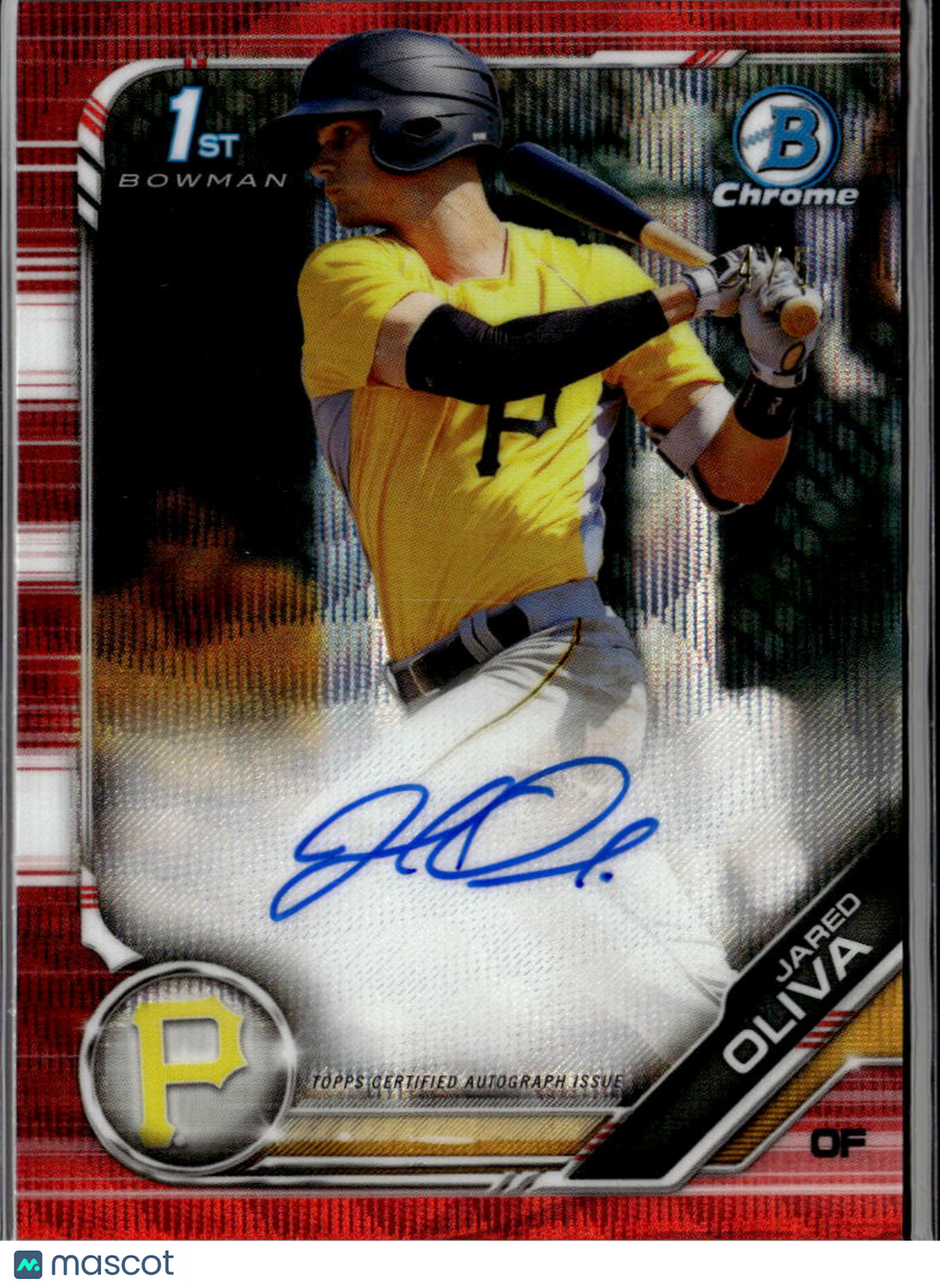 Jared Oliva 2019 Bowman Chrome 1st Auto Autograph RED RC 4/5 Pittsburgh Pirates