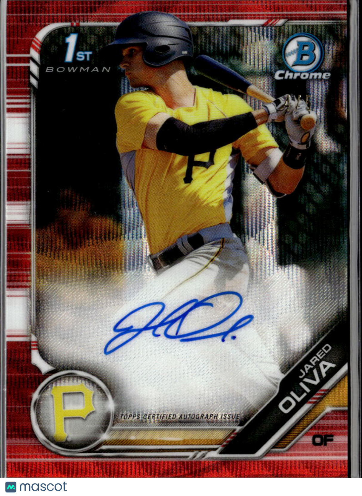 Jared Oliva 2019 Bowman Chrome 1st Auto Autograph RED RC 4/5 Pittsburgh Pirates