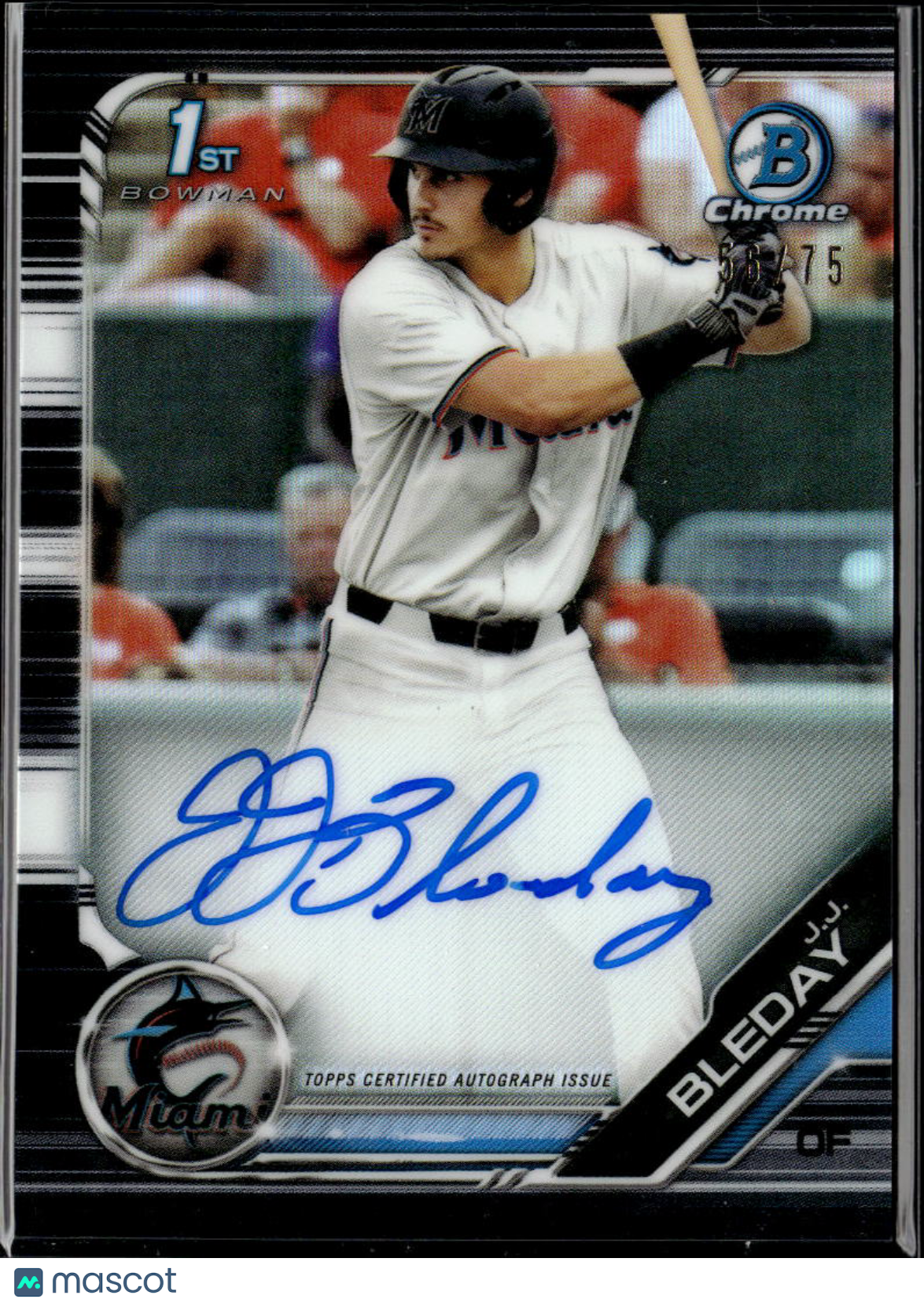 J.J. Bleday 2019 Bowman Chrome 1st Auto Autograph Black RC 56/75 Miami Marlins