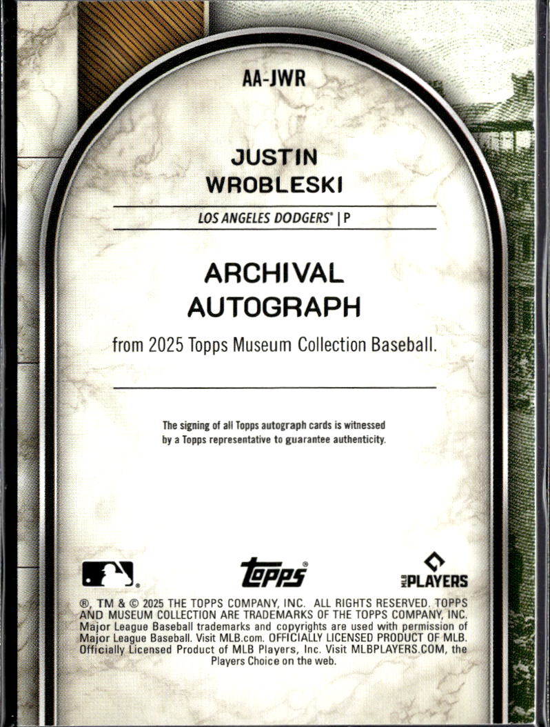 Justin Wrobleski 2025 Topps Museum Collection Auto Autograph RC 151/199 Dodgers