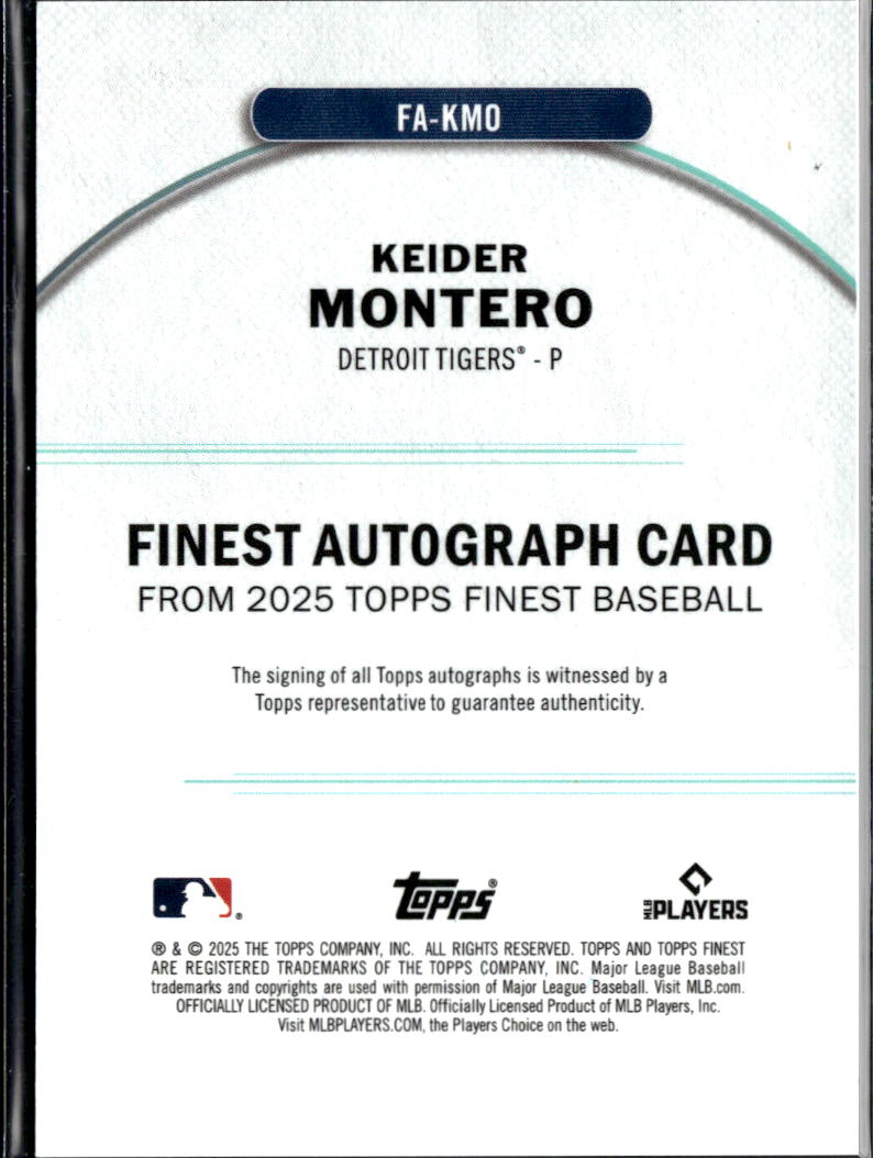 Keider Montero 2025 Topps Finest Auto Autograph Orange RC 9/25 Detroit Tigers