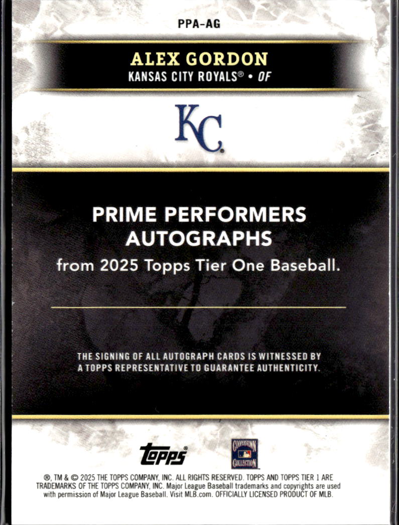 Alex Gordon 2025 Topps Tier One Auto Autograph 91/249 Kansas City Royals