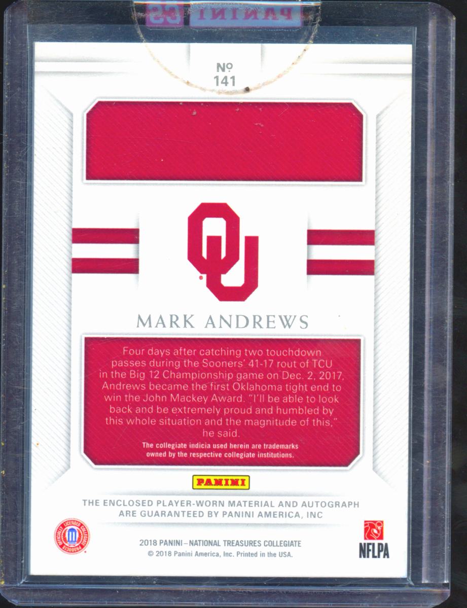 Mark Andrews 2018 National Treasures Auto Autograph Patch RC 11/25 OU Sooners