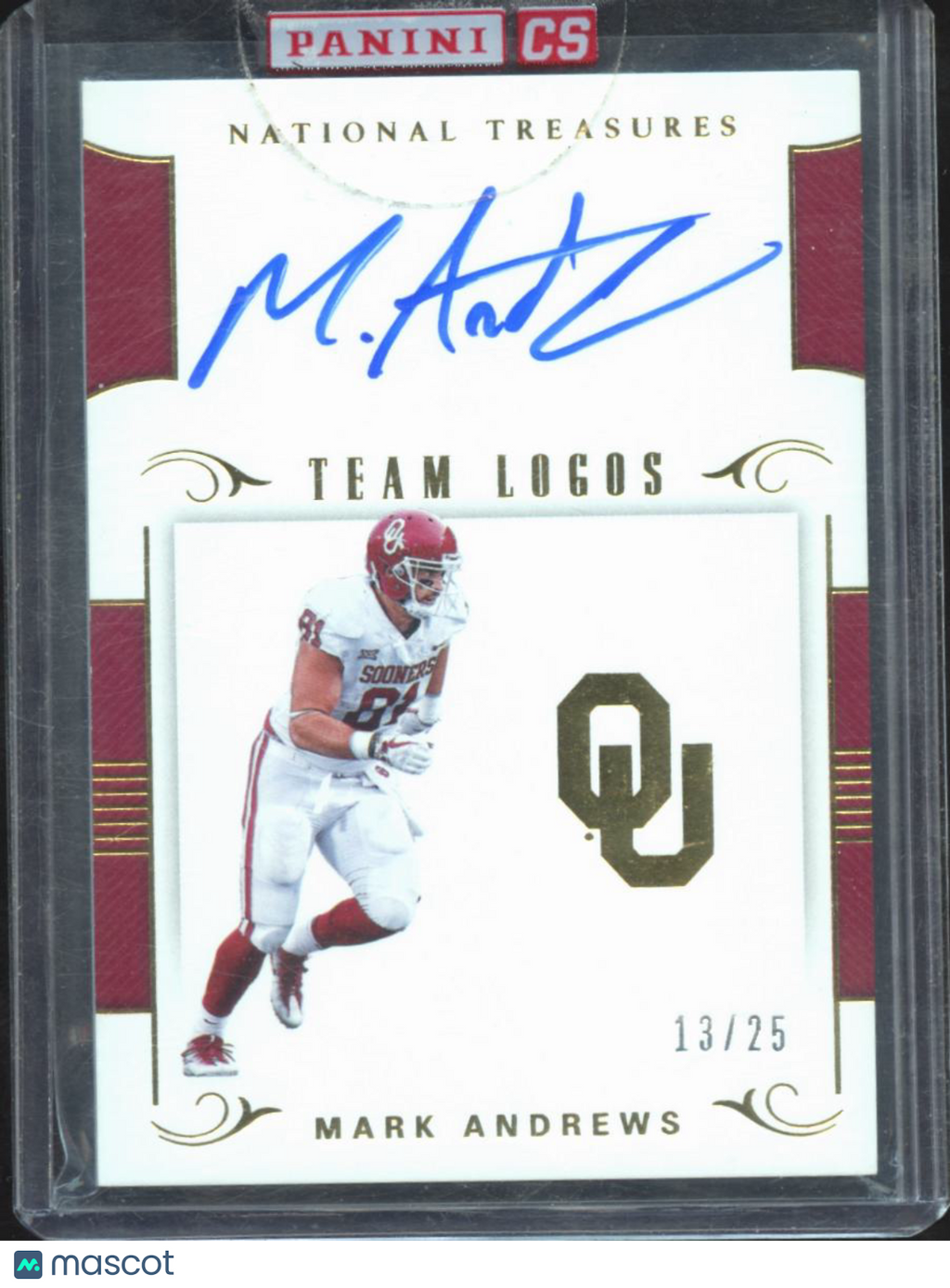 Mark Andrews 2018 National Treasures Team Logos Auto Autograph RC 13/25 Sooners
