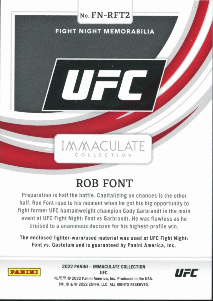 Rob Font 2022 Immaculate UFC Fighter Worn Patch Font Vs. Gastelum 94/99
