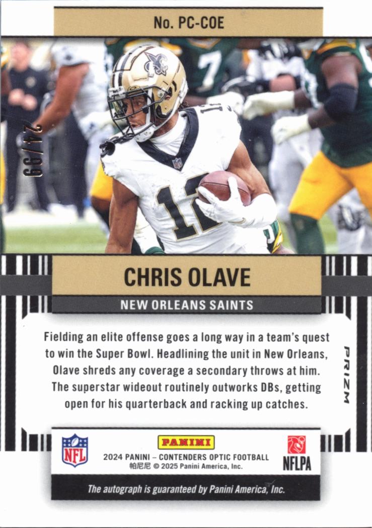 Chris Olave 2024 Contenders Optic Auto Autograph 24/99 New Orleans Saints